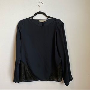 LOFT navy chiffon blouse with lace